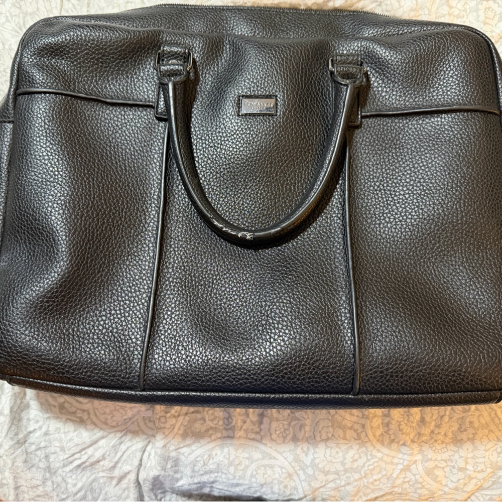 Ted Baker London Leather Black Handle Zipper Laptop Bag